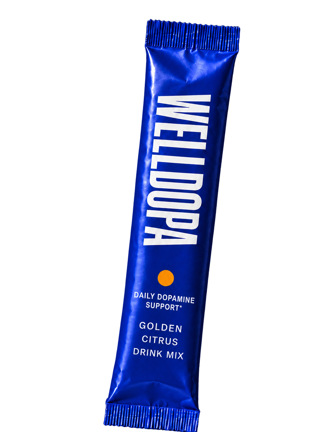 Concept cobalt foil WellDopa Golden Citrus stick with a working Daily Dopamine Support line